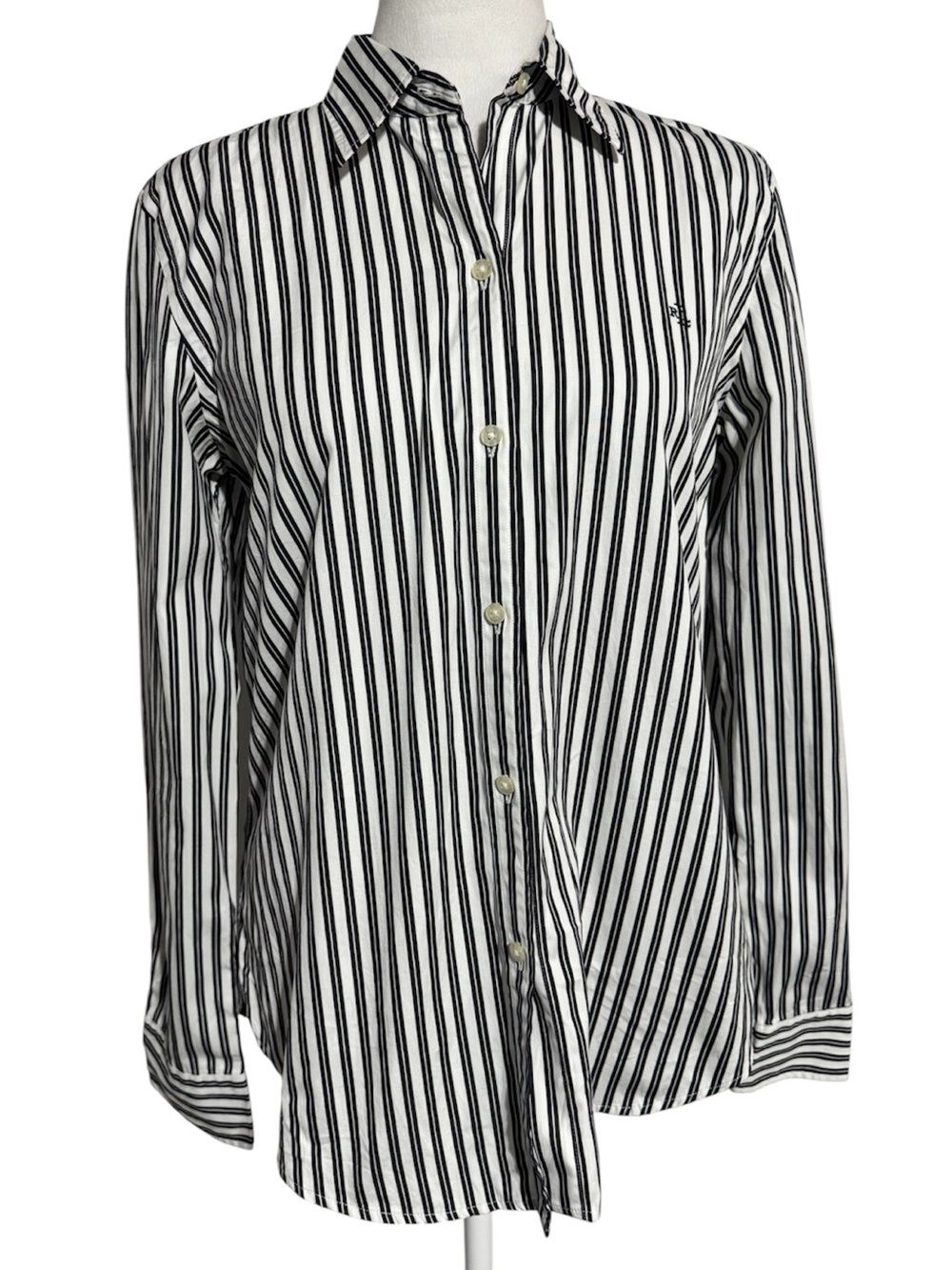 Lauren Ralph Lauren Black and White Vertical Stripe Dress Shirt cotton size M